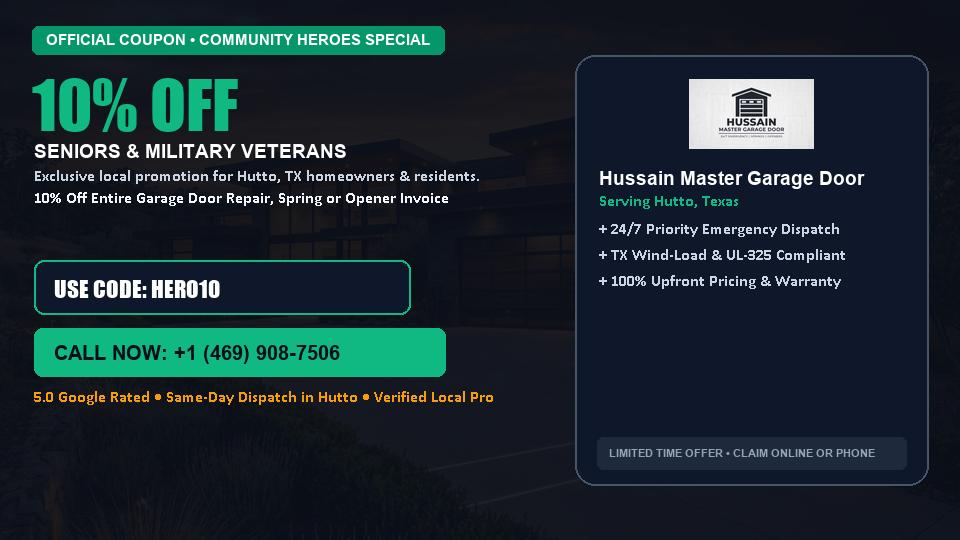 Hussain Master Garage Door 10% OFF Seniors & Military Veterans in Hutto, TX